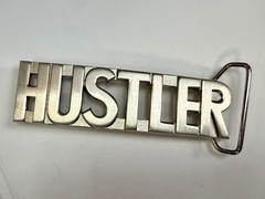 HUSTLER Block Letter Word Statement Cutout Silver Color WIDE Belt Buckle