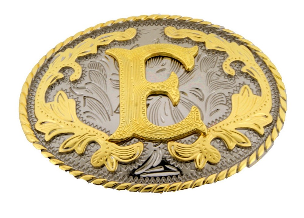 INITIAL E LETTER e MEN WOMEN RODEO REALLY COWBOY STYLE GOLD METAL BELT BUCKLE