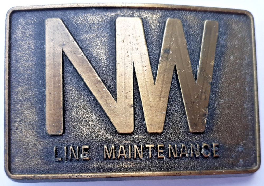 belt buckle 1970s Norfolk & Western railroad Line Maintenance 3&Prime; long