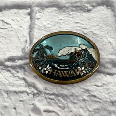 Vintage 1977 Indiana Metal Craft Hawaii Surfing Belt Buckle Enameled Brass Tone