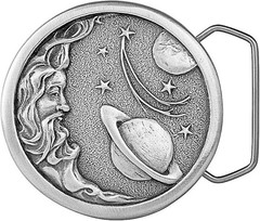Vintage 1970s Design Solid Pewter Man in the Moon Belt Buckle – USA Made