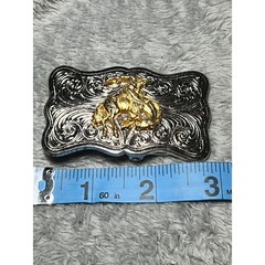 Western Rodeo Belt Buckle Bucking Bronco Rider Silver Gold Tone Cowboy 3in