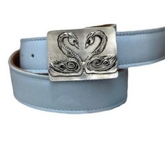 Swan Pair Heart Design Belt Buckle in Antique Silver for Denim Leather Belts