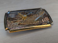 Vintage American Soaring Eagle Solid Brass Belt Buckle w/ Diamond Crystal