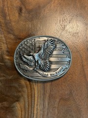 Silver American Eagle In God We Trust Belt Buckle Proud & Great Eagle Flag