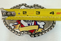 Skull & Crossbones Metal Belt Buckle 4” Studded Edge, Bandanna, And Banner