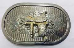 Silver & Bronze Color Belt Buckle 3D Horse Saddle Design Cowboy Western Rodeo