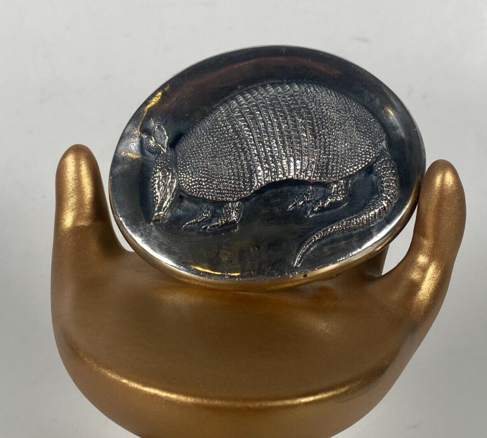 Vtg James Avery 9 Banded Armadillo Sterling Silver Belt Buckle Retired AMAZING