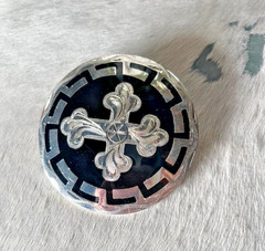 Western Mens Belt Buckle 3.25 x 3.25 in Southern Cross Cowboy Black Silver 1.5