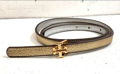 Tory Burch Reversible Logo Skinny Belt In Gold And Silver