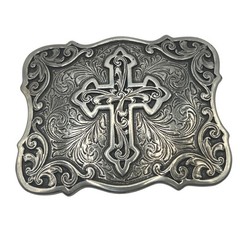 SILVER CROSS Filigree vintage metal belt buckle iconic faith religious