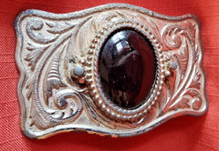 VTG Silver Toned Belt Buckle With Black Stone Western Style Fits 1.5&Prime; Belt READ