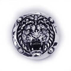 Lion Attacking Head Sterling Silver Round Belt Buckle