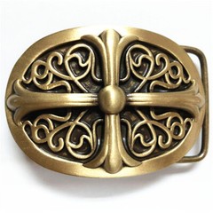 Corss Pattern Solid Brass Copper Mens Belt Buckle Western Cowboy Vintage
