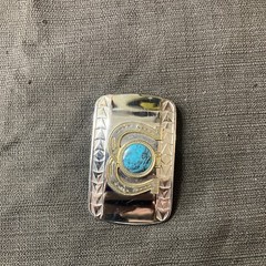 Double Horseshoe Faux Turquoise Chrome Belt Buckle
