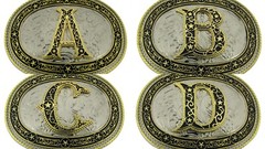 New Men Women Western Initial Rodeo Letter A-Z Silver Gold Metal Antiqued Mirror