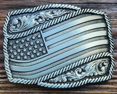 NEW AMERICAN FLAG SILVER COWBOY RODEO WESTERN USA 3-D BELT BUCKLE