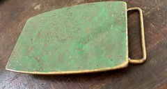 Vintage Turquoise Brass Belt Buckle Patina Engraved Western Cowgirl Style