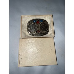 Vintage Bicentennial Eisenhower Silver Dollar Belt Buckle Turquoise Coral Stone