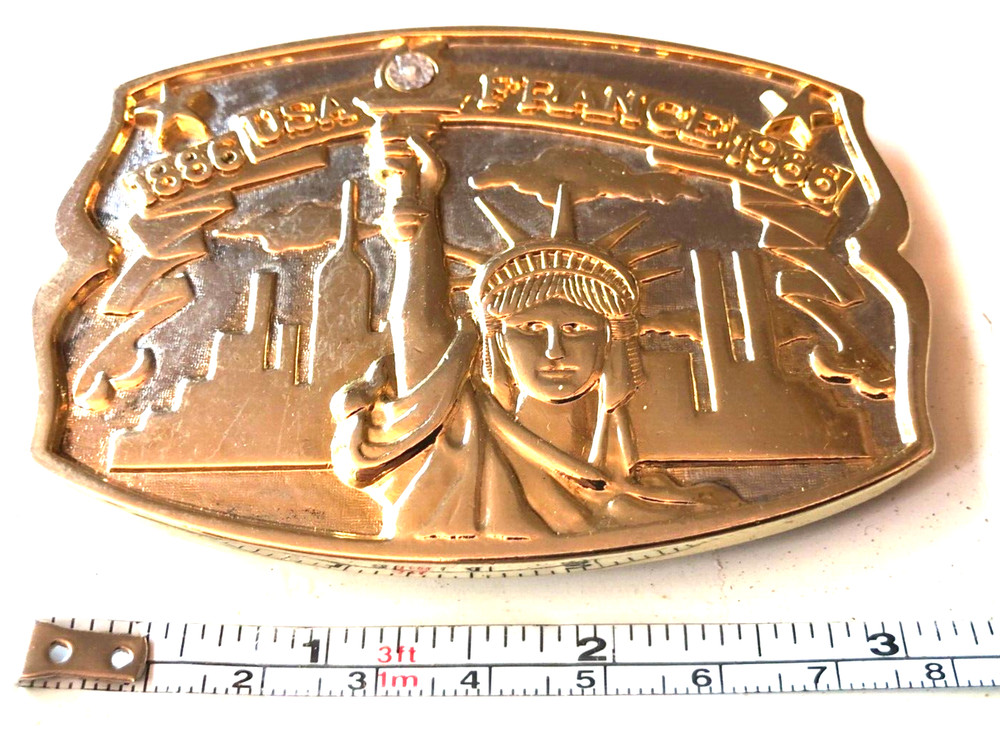 Vintage America USA Statue of Liberty France Belt Buckle