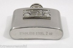 BELT BUCKLES 2 oz Flask Stainless Steel Hinged Screw-Top Lid Silver Western NWOT