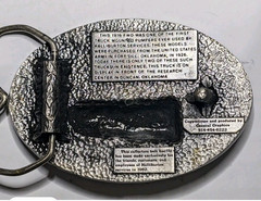 VIintage Halliburton Services Belt Buckle Mens Silver 1916 FWD Truck Pumper 80s