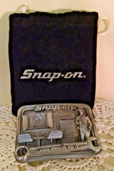 SNAP ON TOOLS BELT BUCKLE FELT POUCH PEWTER 3D RELIEF CREATIVE FACTOR #890574.