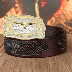 Western Cowboy Belt Buckle for Men & Women – Bull Head Longhorn Design, Fits 2&Prime;