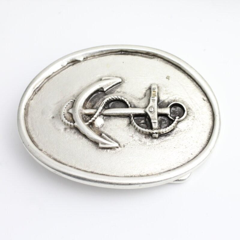 Antique Silver Look Maritime Anchor Relief Oval Belt Buckle