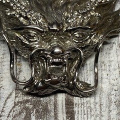 Silver Plated Asian Chinese Dragon Head Metal Belt Buckle Bejeweled