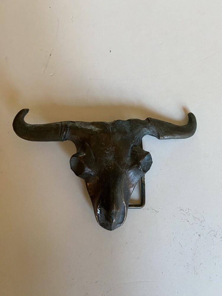 Belt Buckle Longhorn Cow Scull Brass Unmarked