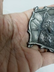 Vtg. Great American Products Pewter 3 Wolves Belt Buckle. Intricate. Heavy