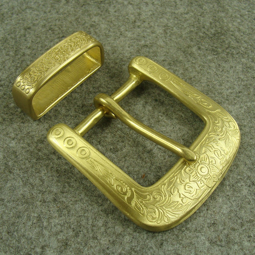 Solid Brass  » Floral  » Tongue Pin Belt Buckle + Loop for 1.5“ width Belt Z340