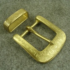 Solid Brass  » Floral  » Tongue Pin Belt Buckle + Loop for 1.5“ width Belt Z340