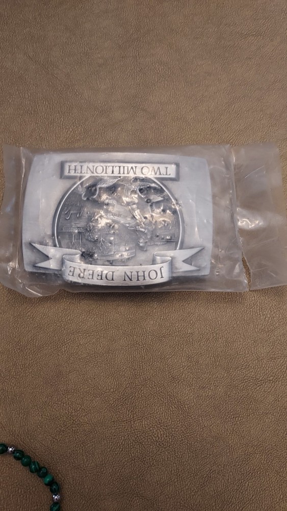 Vintage 1992 belt buckle JOHN DEERE Two Millionth TRACTOR lawn mower Pewter