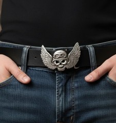 Biker Belt Buckle Skull With Helmet And Wings Motorcycle Style Metal