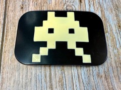 Video Game Arcade Icon Character Black & White Pixilated Pattern Belt Buckle