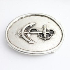 Antique Silver Look Maritime Anchor Relief Oval Belt Buckle