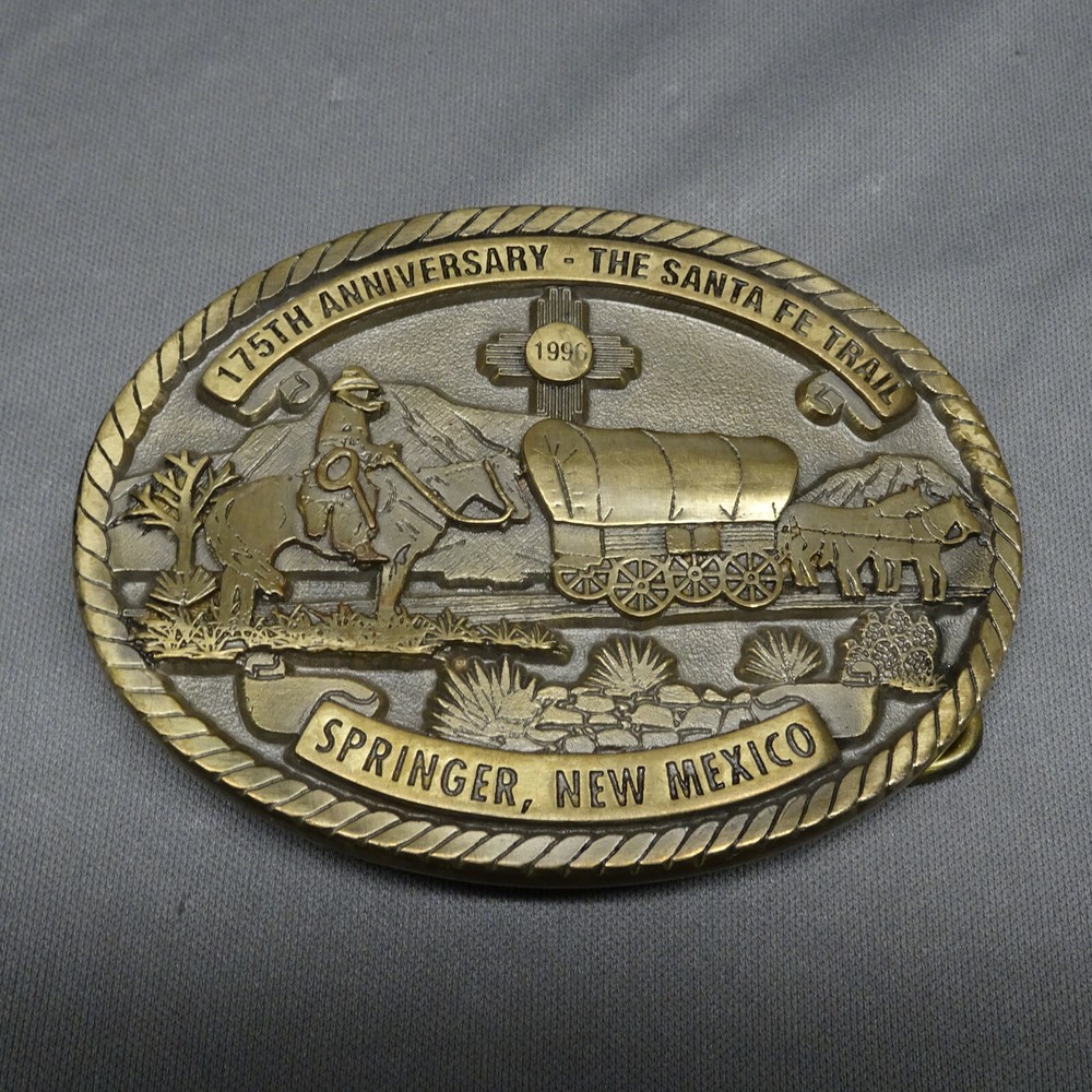 1996 Creative Casting Denison 175TH ANNIVERSARY SANTA FE TRAIL BELT BUCKLE BRASS