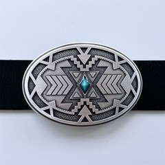 Vintage Style Geometric Patterns Western Cowboy Oval Belt Buckle BUCKLE-WT165SL