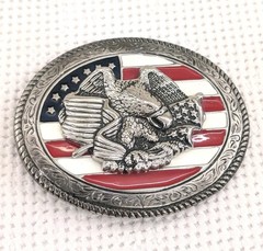 Men&rsquo;s Belt Buckle Freedom America Flag USA Patriotic Eagle Silver Tone