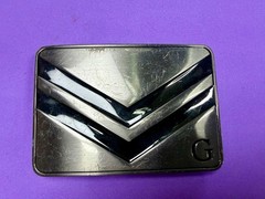 Two Stacked Chevron Shapes? Black Enamel Stripes G Letter Belt Buckle