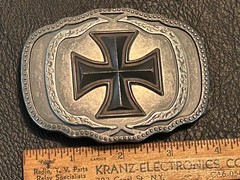 Iron Cross belt buckle, Maltese style symbol with dark enameled finish