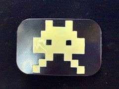 Video Game Arcade Icon Character Black & White Pixilated Pattern Belt Buckle