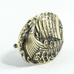Viking warship Drakkar brass belt buckle, Scandinavian Nordic Celtic warrior