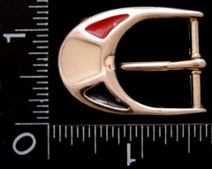 LL04108 VINTAGE ***RED, WHITE & BLACK INLAY** SILVERTONE FASHION BELT BUCKLE