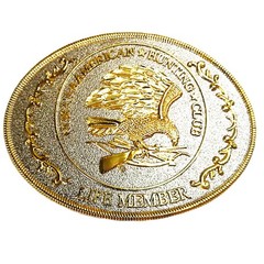 NORTH AMERICAN HUNTING CLUB Belt Buckle Gold & Silver Tone Eagle Bow Arrow Rifle
