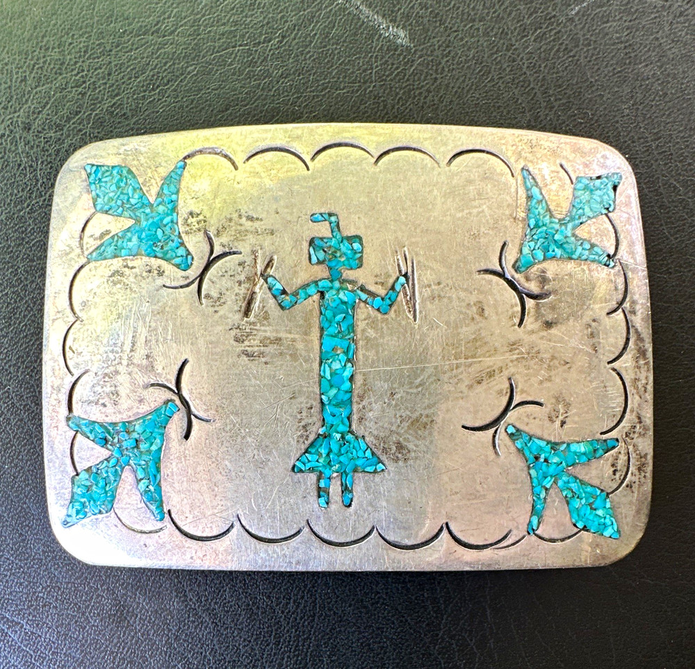 Men&rsquo;s Silver handmade y Southwestern Belt Buckle Turquoise Inlay 1.5&Prime; Fit JJB