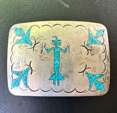 Men&rsquo;s Silver handmade y Southwestern Belt Buckle Turquoise Inlay 1.5&Prime; Fit JJB