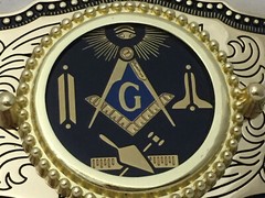 Masonic Symbols Belt Buckle Western Style Black and Gold (W167)